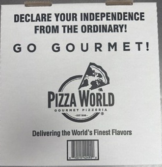 Back of the limited supply Pizza World summer pizza box